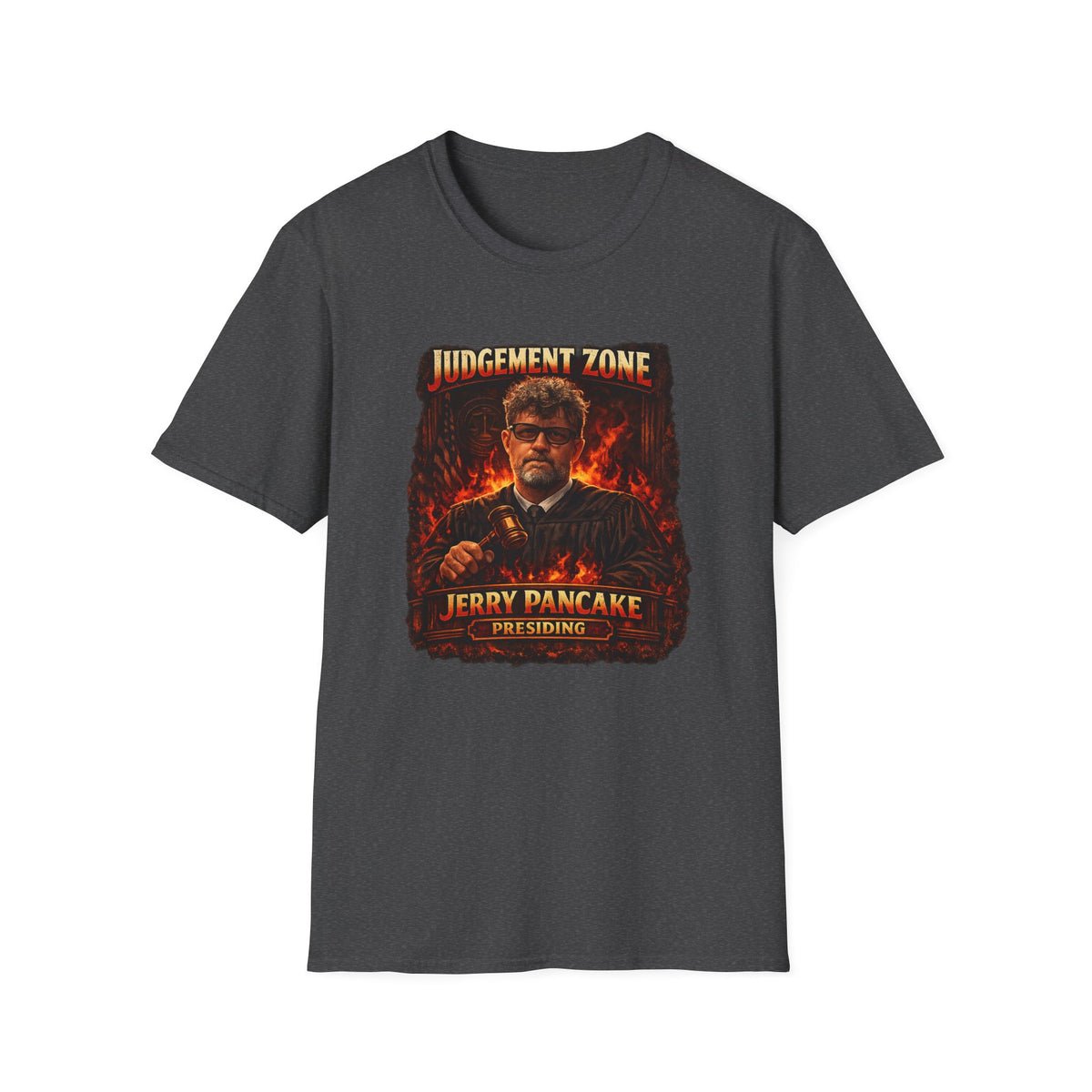 Judgement Zone T-Shirt — ‘Judgement Zone’ Retro Flame Graphic Tee (Jerry Pancake)