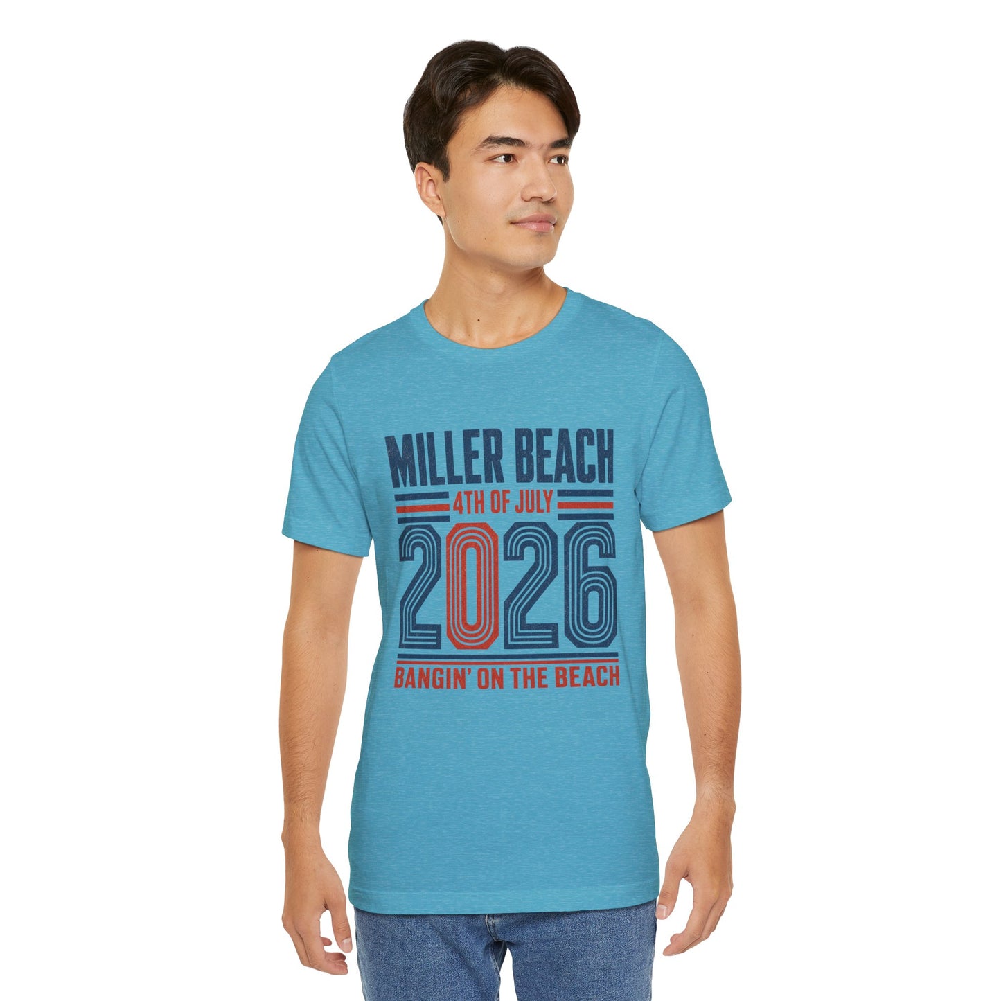 4th of July 2026 T-Shirt — Miller Beach 'Bangin' on the Beach' Patriotic Tee