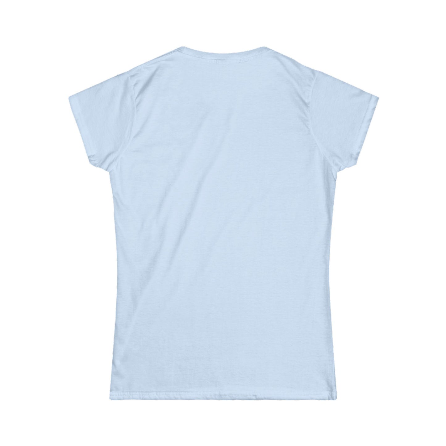 The Printify Just the Tip - Miller Beach Women's Softstyle Tee, crafted from high-quality tri-blend fabric, showcases a light blue color with a stylized wave graphic alongside the text "Just the tip. Miller Beach, Gary, IN." This tee is both casual and stylish, making it an ideal choice to express your beachside spirit.