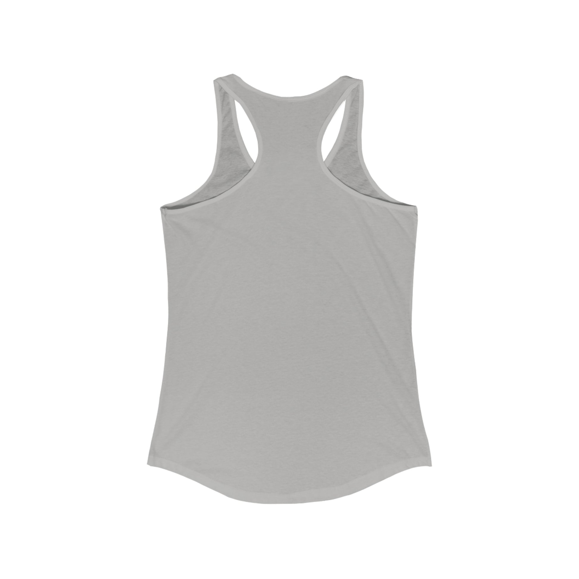 The Printify Just the Tip - Miller Beach - Women's Ideal Racerback Tank in navy blue showcases a light blue silhouette of Michigan's Lower Peninsula with a small gold star near the southern tip. Above the silhouette, it bears the text "Just the tip," while below it reads "Miller Beach, Gary, IN." It is crafted from lightweight breathable fabric to ensure ultimate comfort.