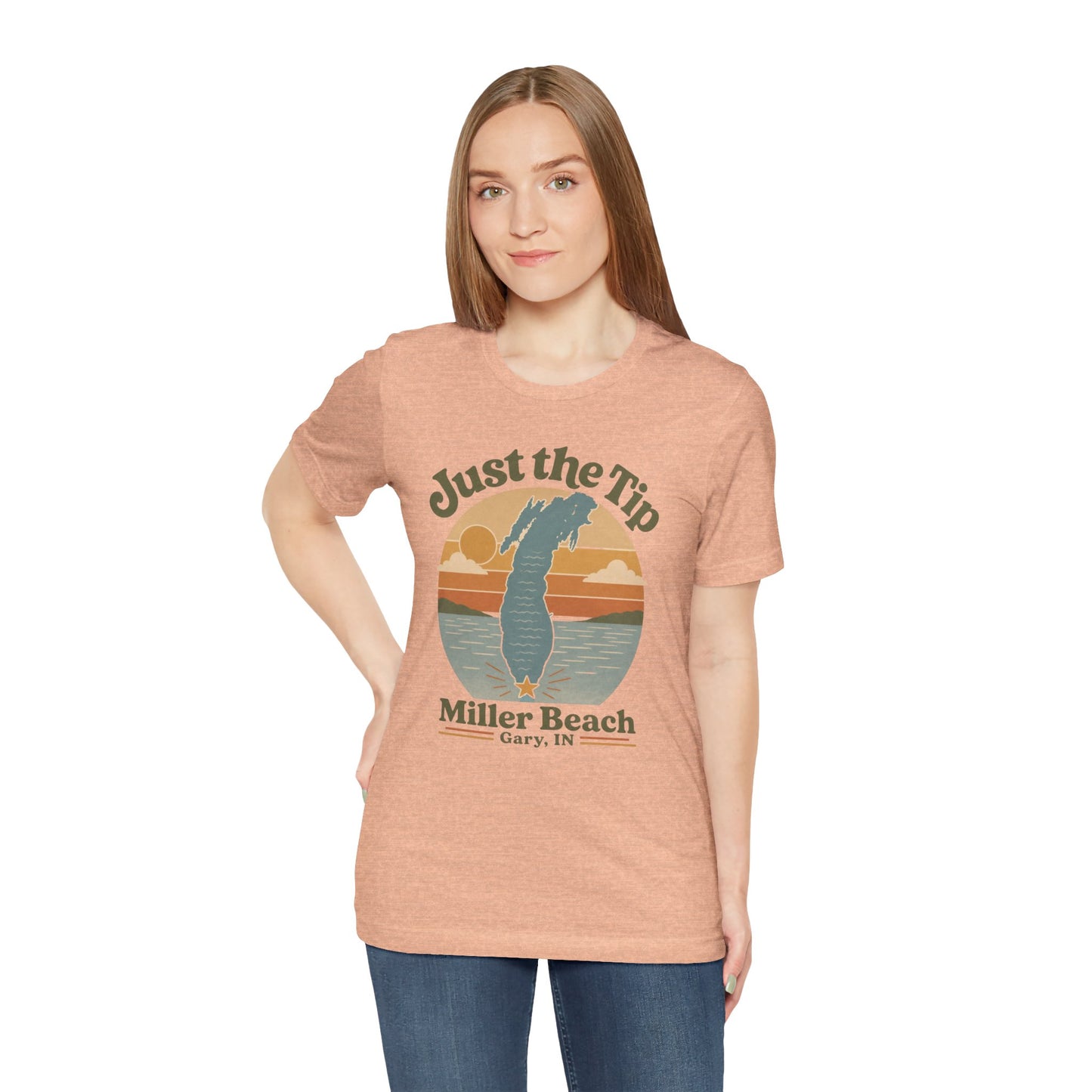 Just the Tip 2026 Design Miller Beach Tee  — Retro Lake Michigan Sunset T‑Shirt