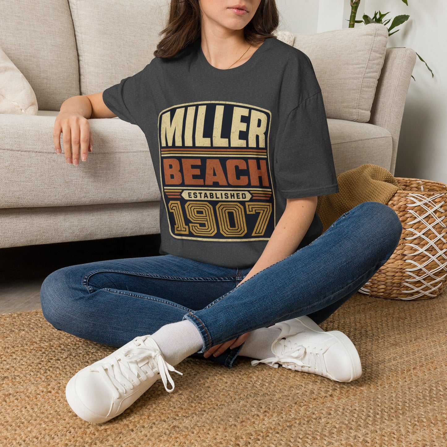 Miller Beach Vintage Logo T-Shirt - Established in 1907.