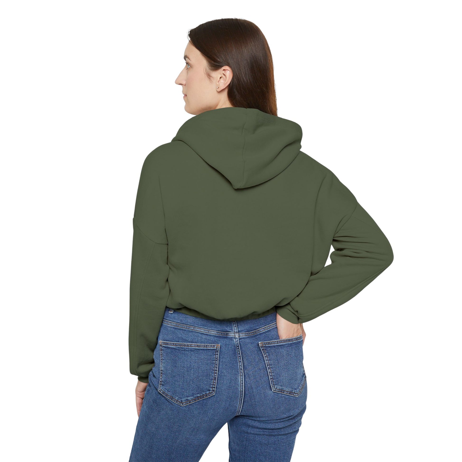 Get transported to the retro club scene with Printify's Medusa's 1980s Dance Club - Chicago Women's Cinched Bottom Hoodie in olive green. Featuring an eye-catching graphic of Medusa's head adorned with snake hair, this bold piece is completed with the words "Medusa’s Dance Club," making it a standout addition to any wardrobe.