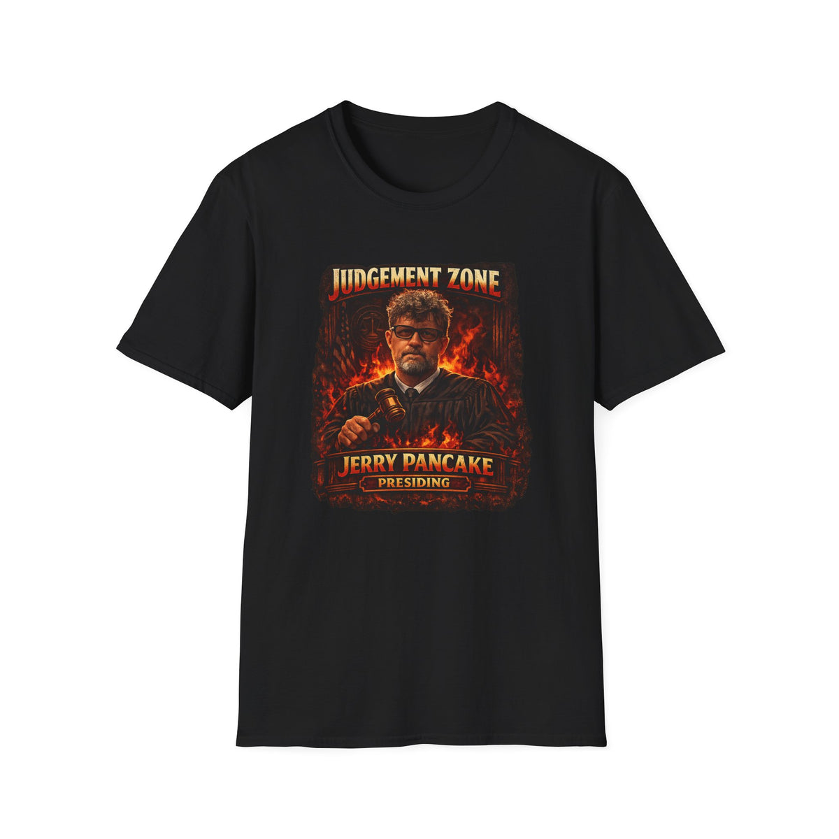 Judgement Zone T-Shirt — ‘Judgement Zone’ Retro Flame Graphic Tee (Jerry Pancake)