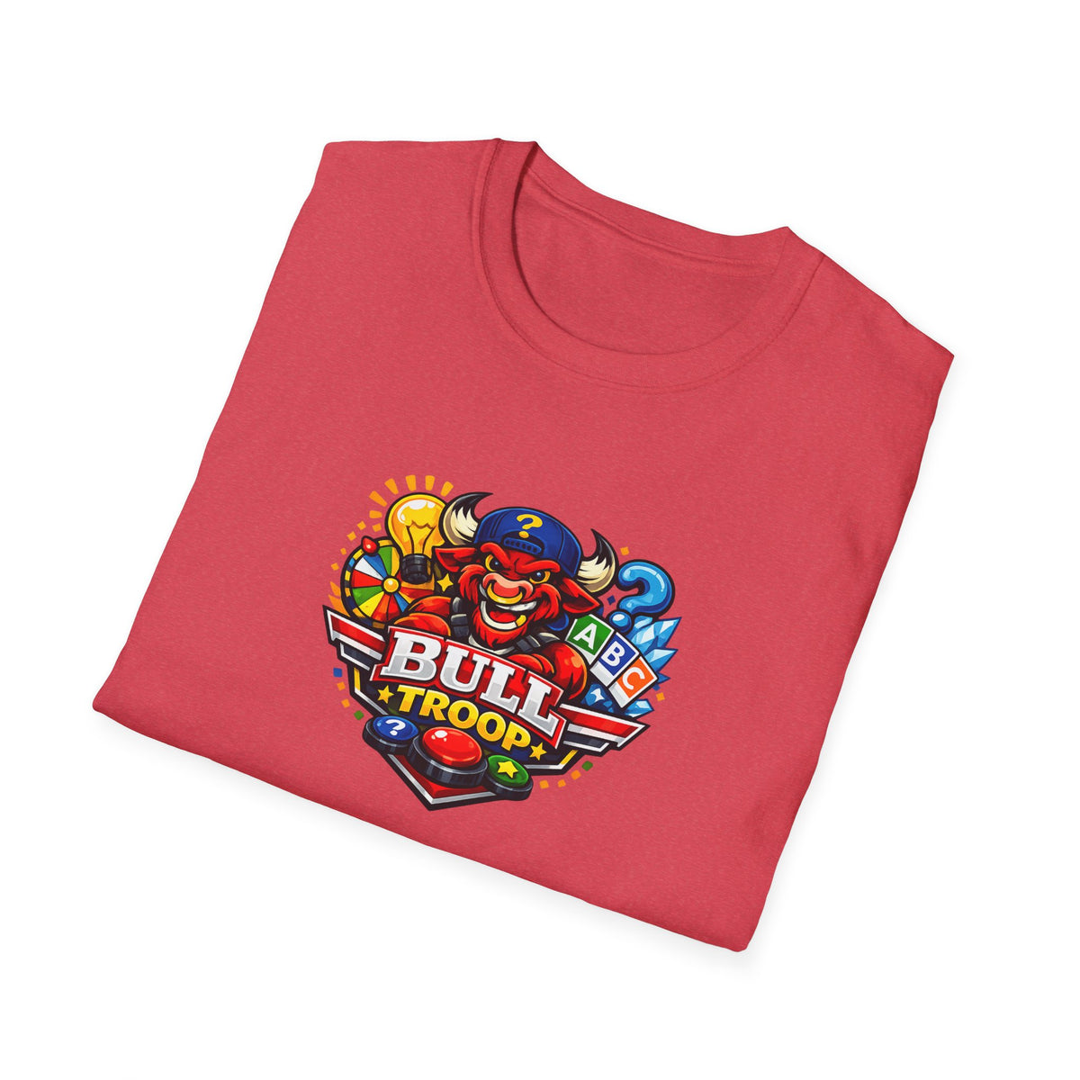 Bull Troop All In Jest Trivia Team T-Shirt — Colorful Mascot Logo Tee