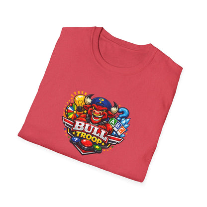 Bull Troop All In Jest Trivia Team T-Shirt — Colorful Mascot Logo Tee