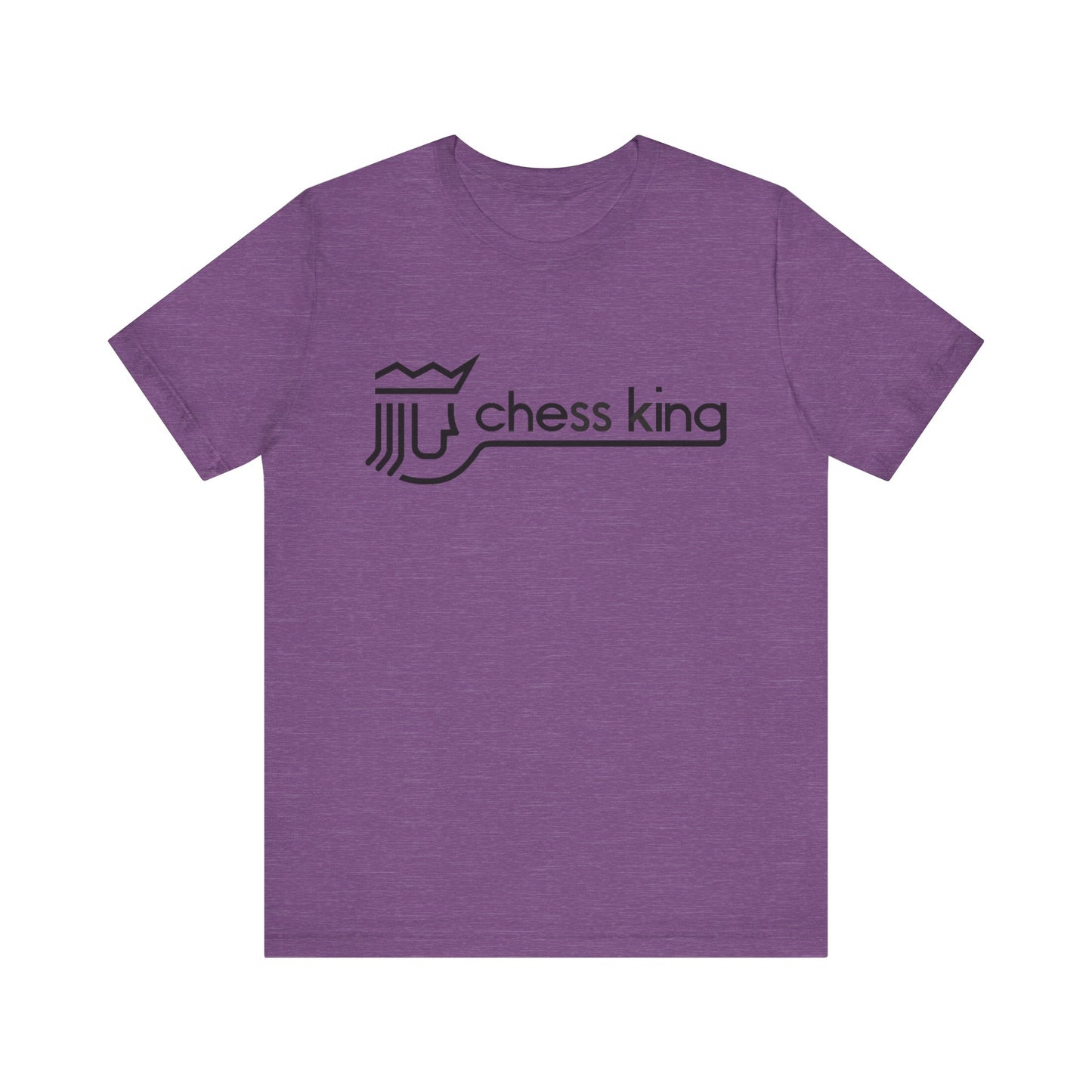 A unisex jersey short sleeve tee from Printify, featuring the Chess King 1980's Clothing Store Logo with a black, stylized king chess piece and the words "Chess King" on a blue background, reminiscent of retro 80s fashion.