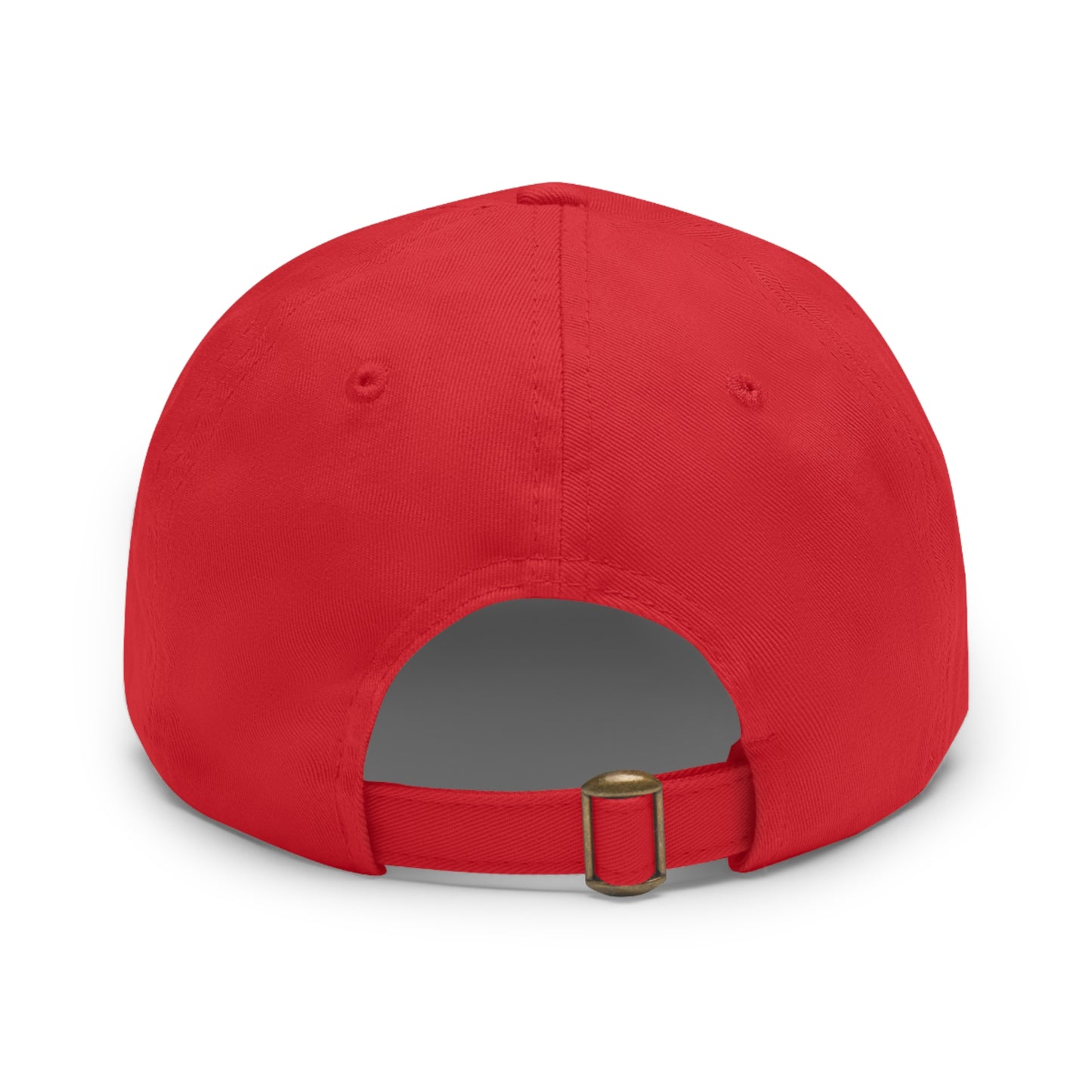 The Miller Beach Retro Sunset - Dad Hat with Leather Patch (Round) by Printify is a pink baseball cap crafted from bio-washed chino twill for added comfort. It features a PU leather patch adorned with horizontal stripes in red, orange, yellow, green, and blue. Below the stripes, "Miller Beach" is embroidered in white. An adjustable strap at the back ensures a perfect fit.