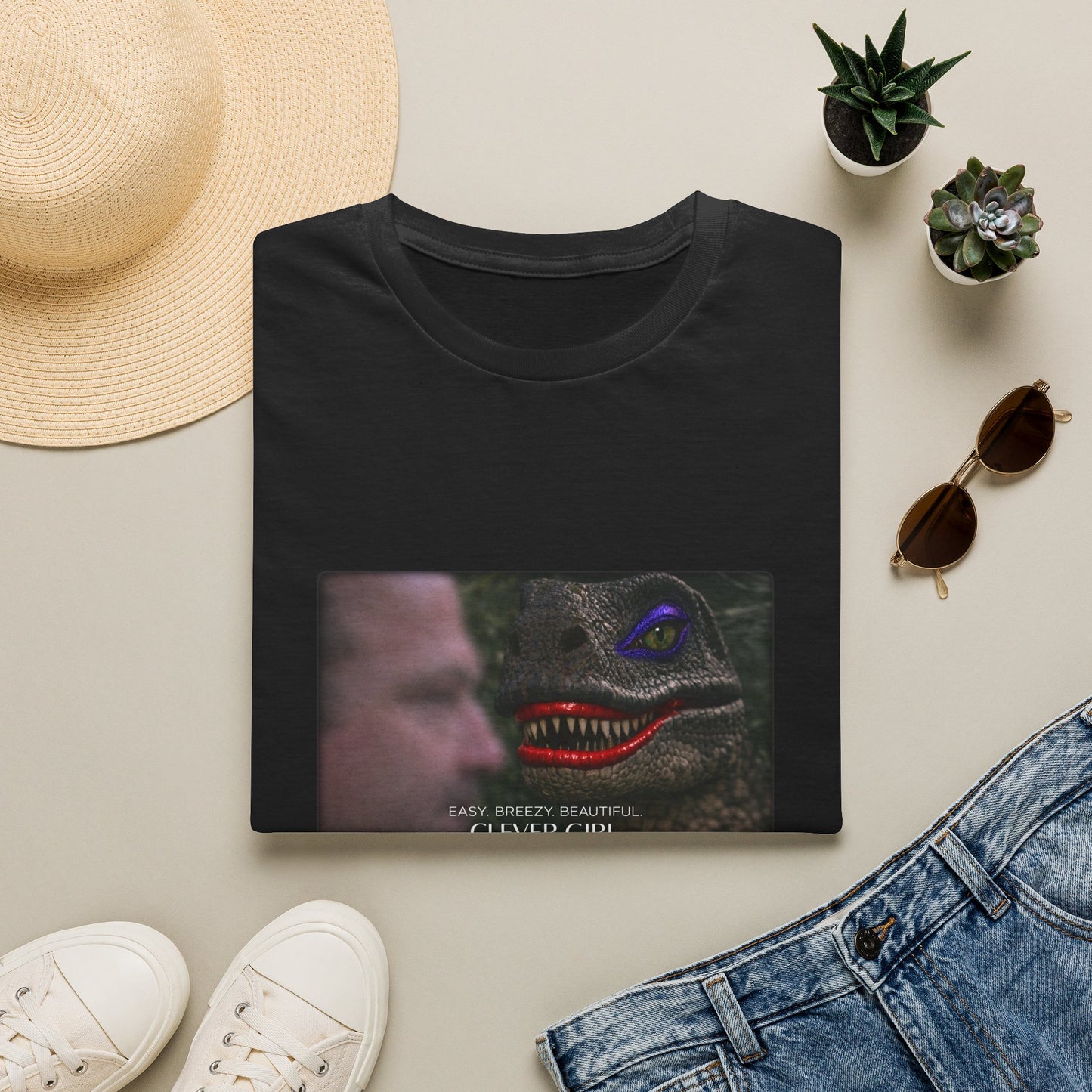 Dinosaur Face Graphic Tee — "Easy, Breezy, Beautiful" Retro Dino T-Shirt