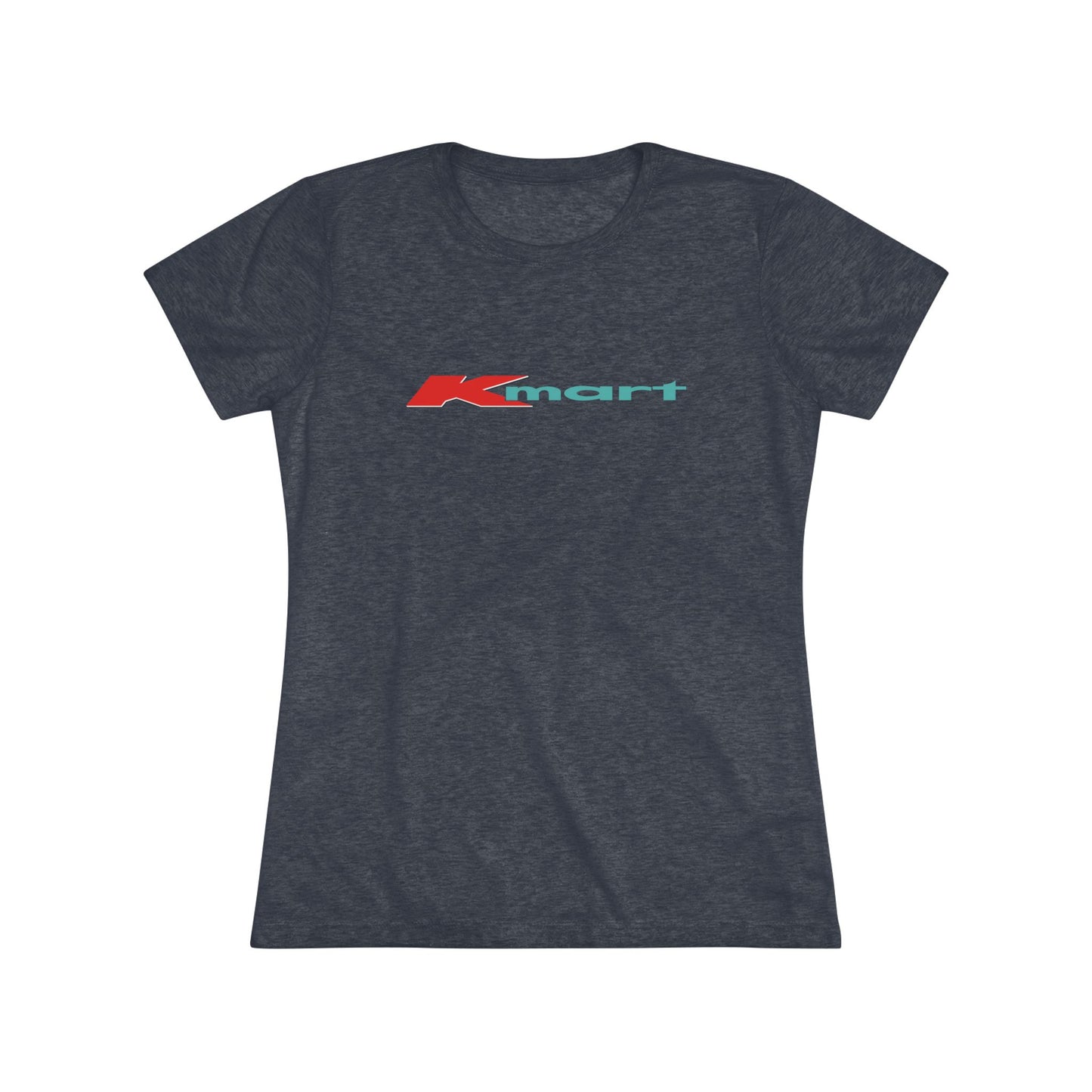 A women's triblend tee by Printify in light gray, featuring a casual and minimalist design that captures the essence of vintage style with a centered 1980s Retro Kmart logo on the front.