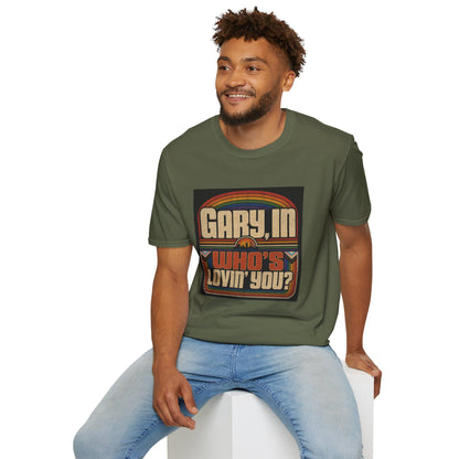 T-Shirt — "Gary, I'm Who's Lovin' You?" Retro Rainbow Design - Pride Month