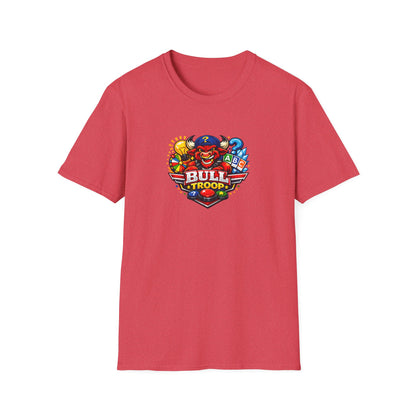 Bull Troop All In Jest Trivia Team T-Shirt — Colorful Mascot Logo Tee