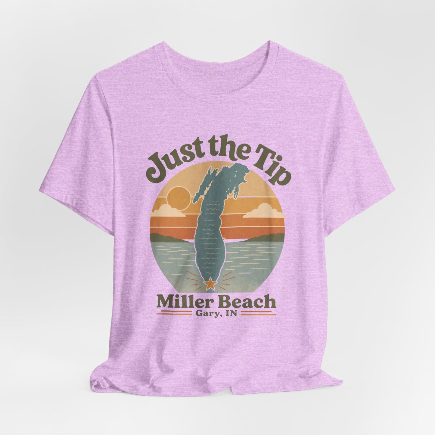 Just the Tip 2026 Design Miller Beach Tee  — Retro Lake Michigan Sunset T‑Shirt