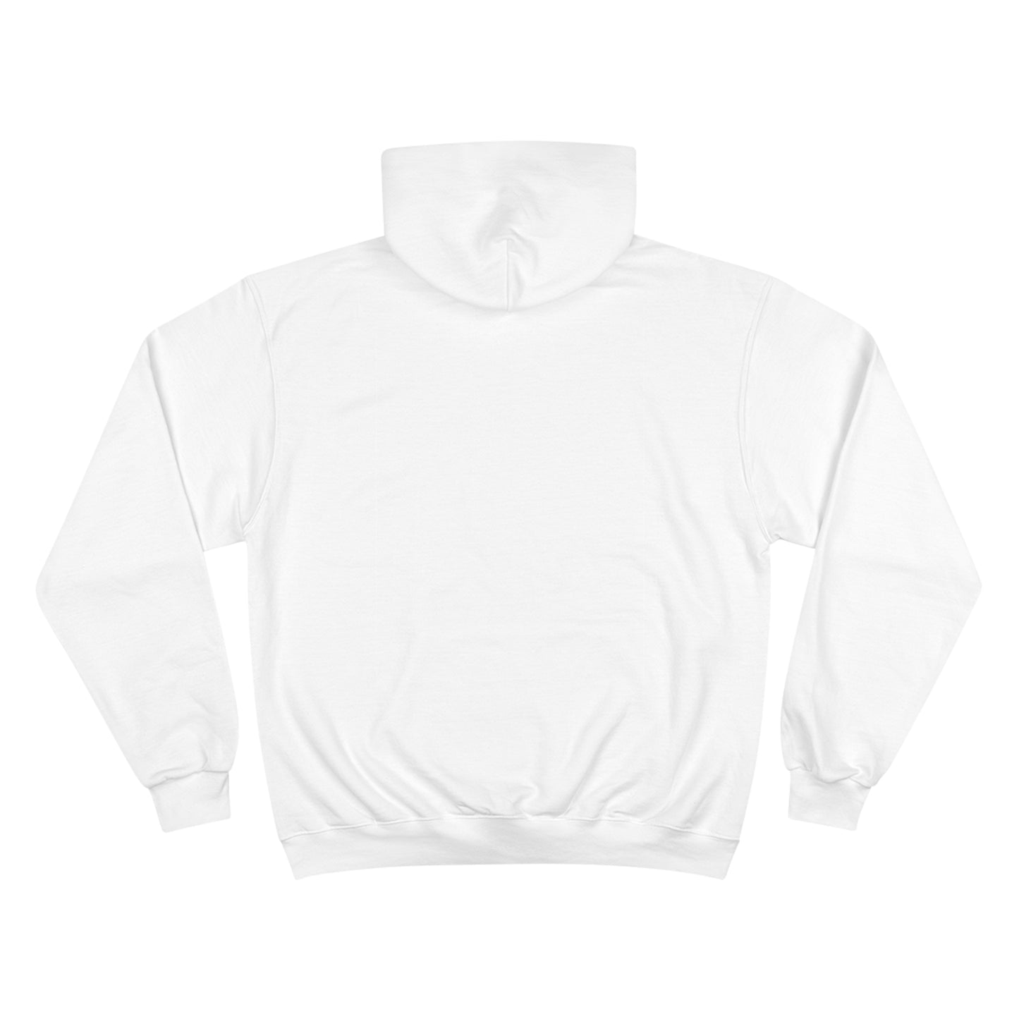 A navy blue Printify Miller Beach Wiffle Ball OG Logo - Sweatshirt, featuring a white wiffle ball graphic on the chest with "Miller Wiffle" in blue beneath it. Made from recycled polyester, this hoodie includes a front pocket, drawstrings, and the Champion logo on the left sleeve. It also offers Double Dry® technology for added comfort.