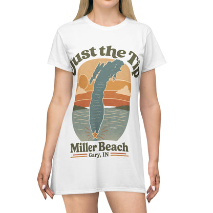 Just the Tip Miller Beach T-Shirt Dress Beach Cover Up — Retro Lake Michigan Sunset