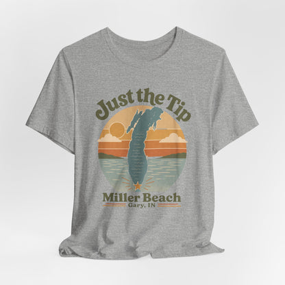 Just the Tip 2026 Design Miller Beach Tee  — Retro Lake Michigan Sunset T‑Shirt