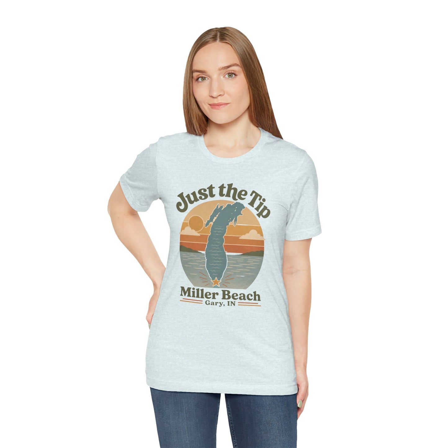 Just the Tip 2026 Design Miller Beach Tee  — Retro Lake Michigan Sunset T‑Shirt