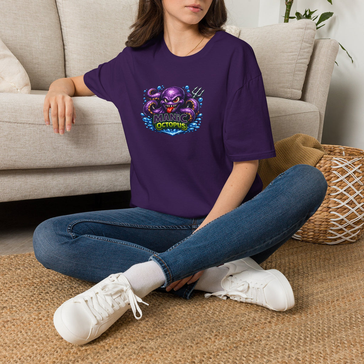 Manic Octopus - All in Jest Trivia Team T-Shirt — Vibrant Purple Octopus Design