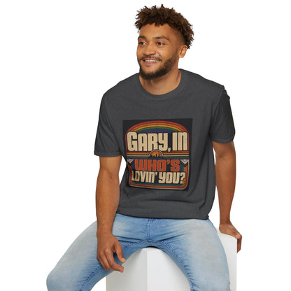 T-Shirt — "Gary, I'm Who's Lovin' You?" Retro Rainbow Design - Pride Month