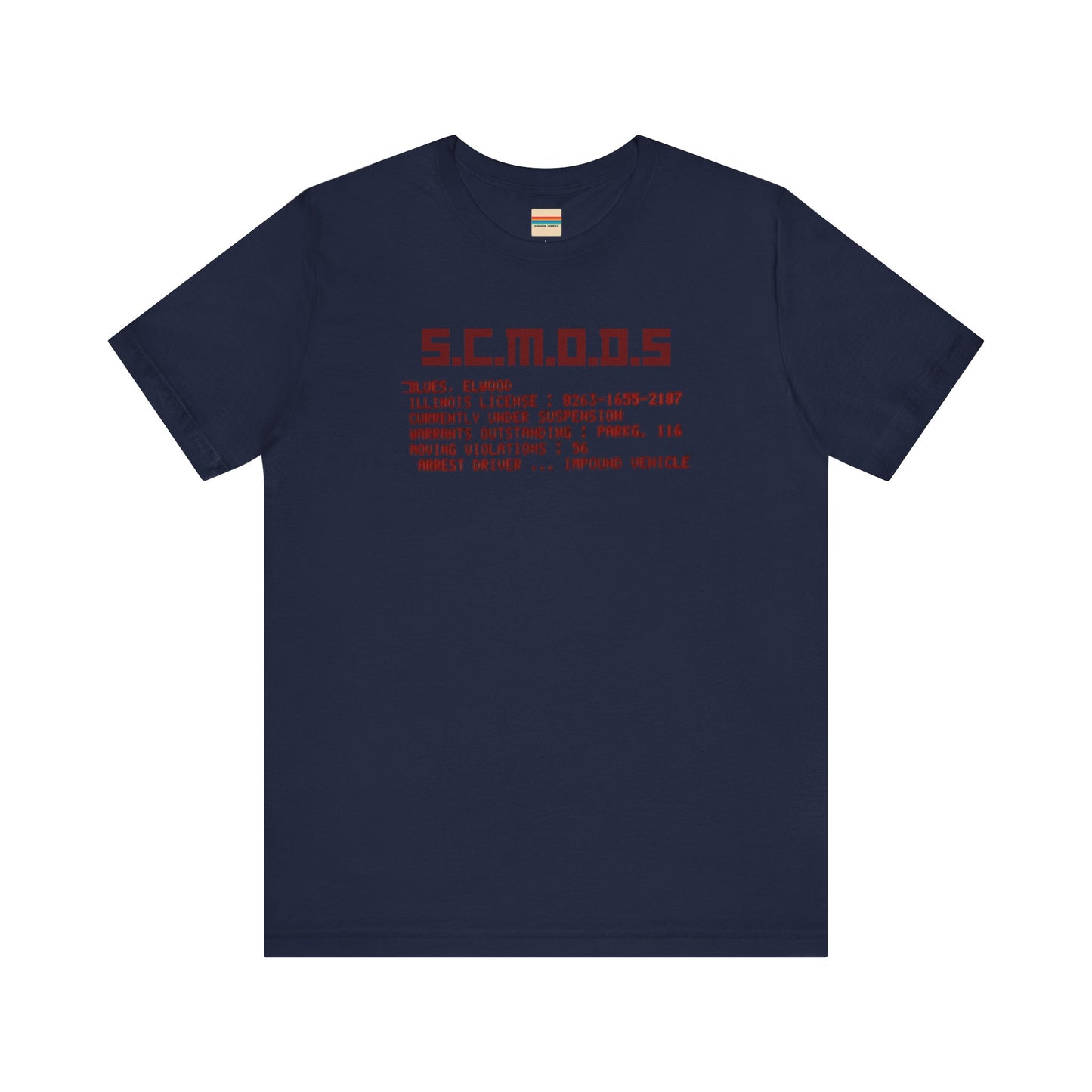 Two yellow "S.C.M.O.D.S. Blues Brother's - Unisex Jersey Short Sleeve Tee" shirts from Printify, featuring "S.C.M.O.D.S" in bold, stylized letters along with smaller text detailing terms like "Illinois," "license," and "impound vehicle." Perfect for fans of The Blues Brothers and Jake and Elwood Blues, the T-shirts are neatly folded and stacked.